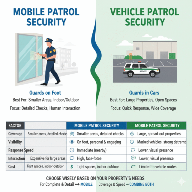 Mobile Patrol vs Vehicle Patrol Security Detailed Comparison