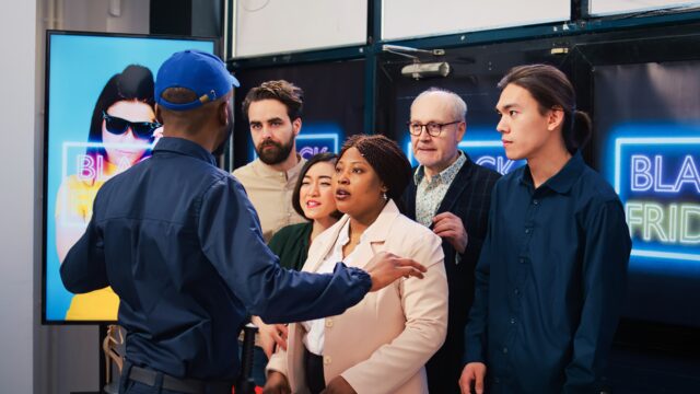 Impatient group of customers fighting Impatient group of customers fighting